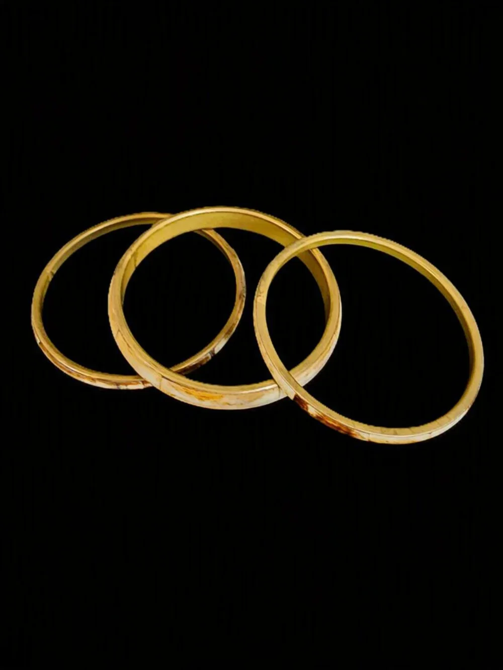 Vintage 1970s Bison Horn & Brass Bangle Bracelet Set of 3 Boho Stack